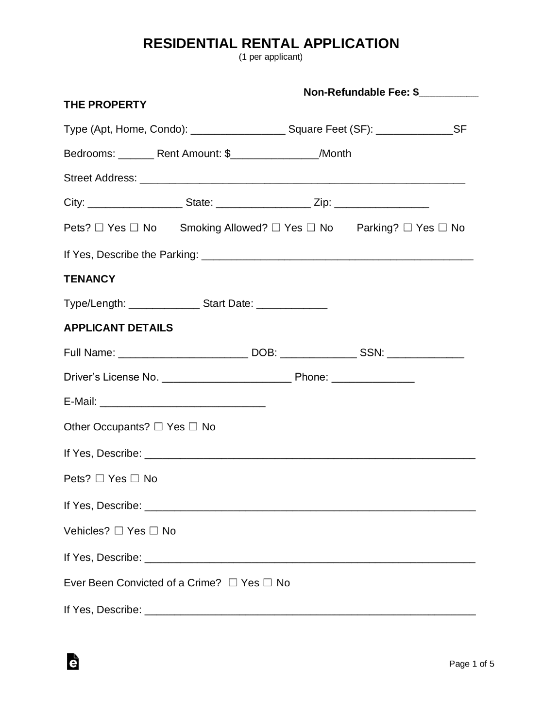 Rental Application Intake Form 