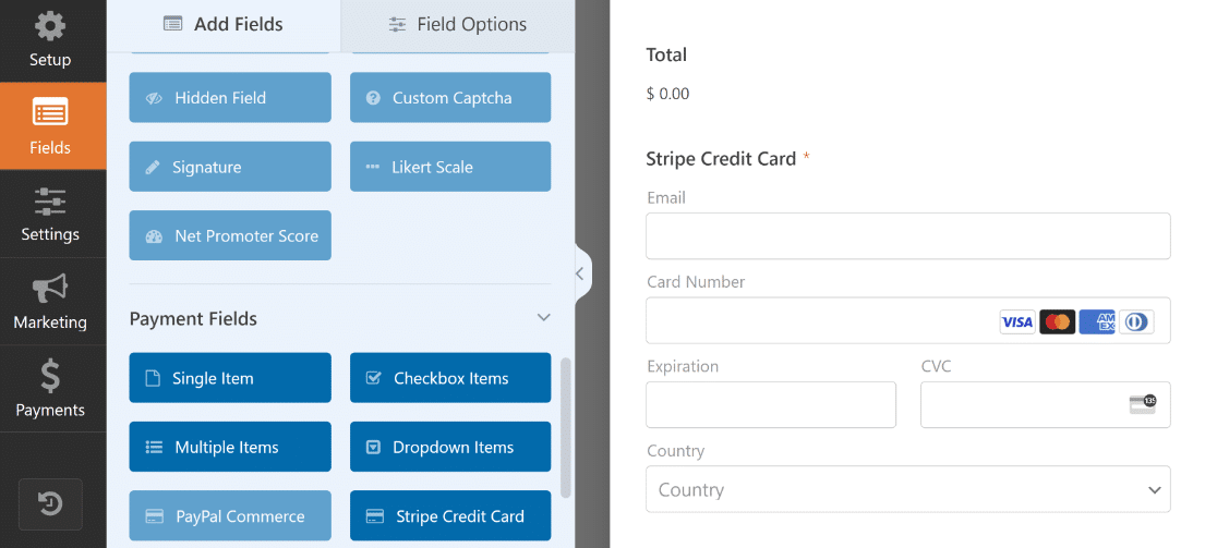 Stripe payment form for Lite