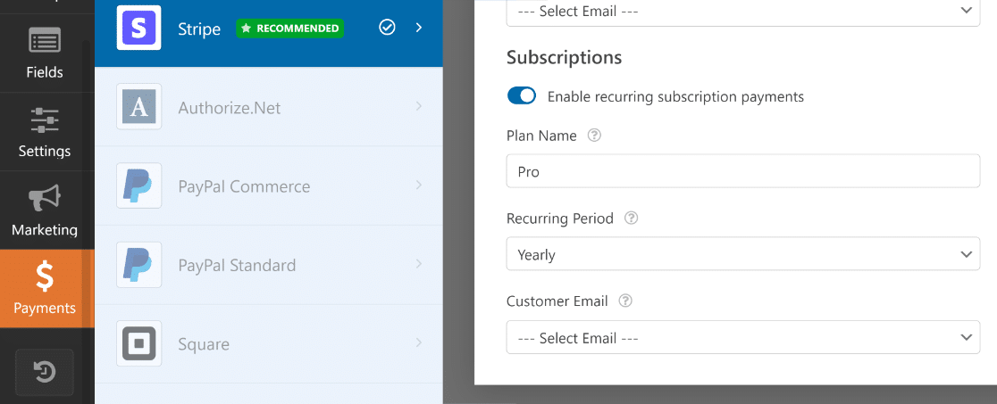 Stripe recurring payments