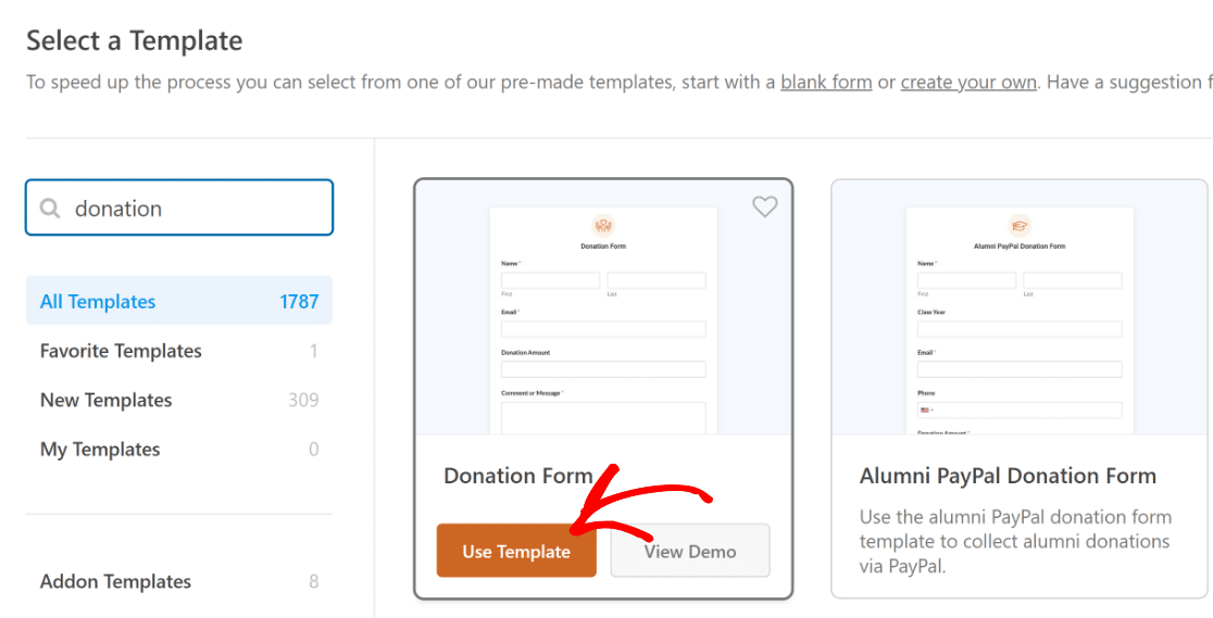 Use donation form template