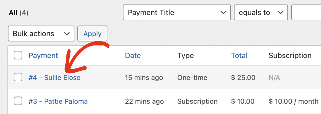 View specific payment entry