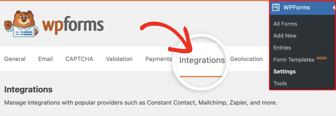 WPForms integration tab