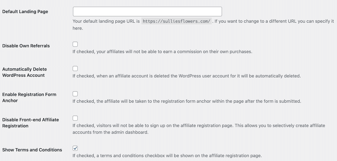 WP Affiliate Manager's advanced settings area