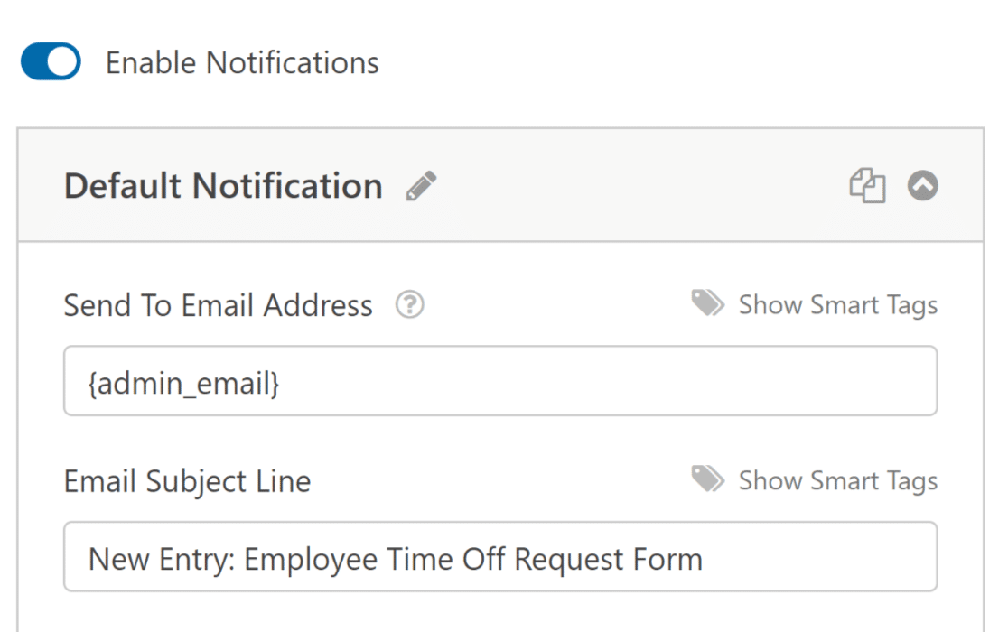Configure time off request form email notifications