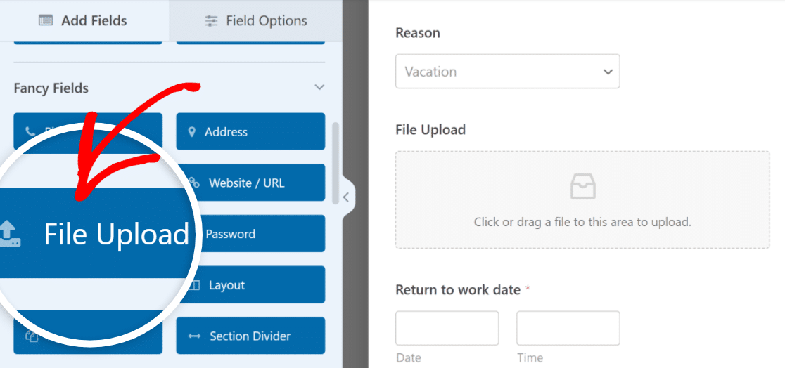 Create a file upload field for supporting documents