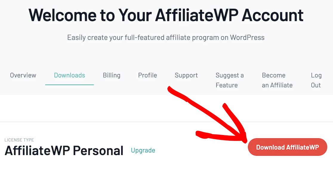 Download the AffiliateWP plugin from your account page