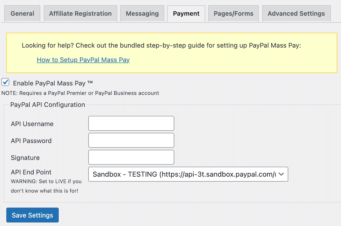 Enable PayPal Mass Payment
