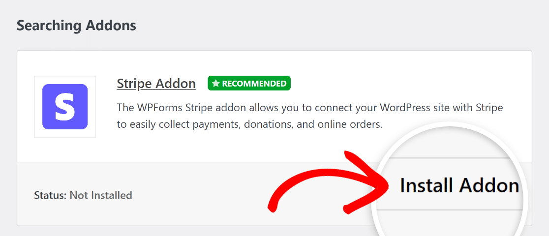 Install the Stripe addon WPForms