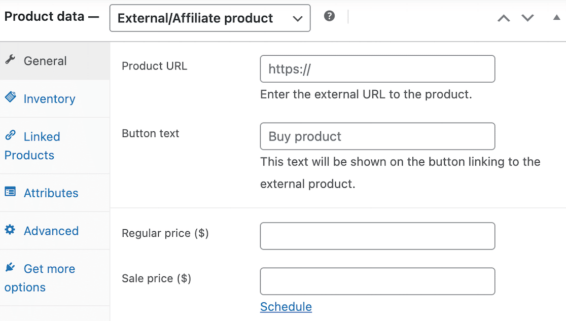 Add a new external or affiliate product in WooCommerce