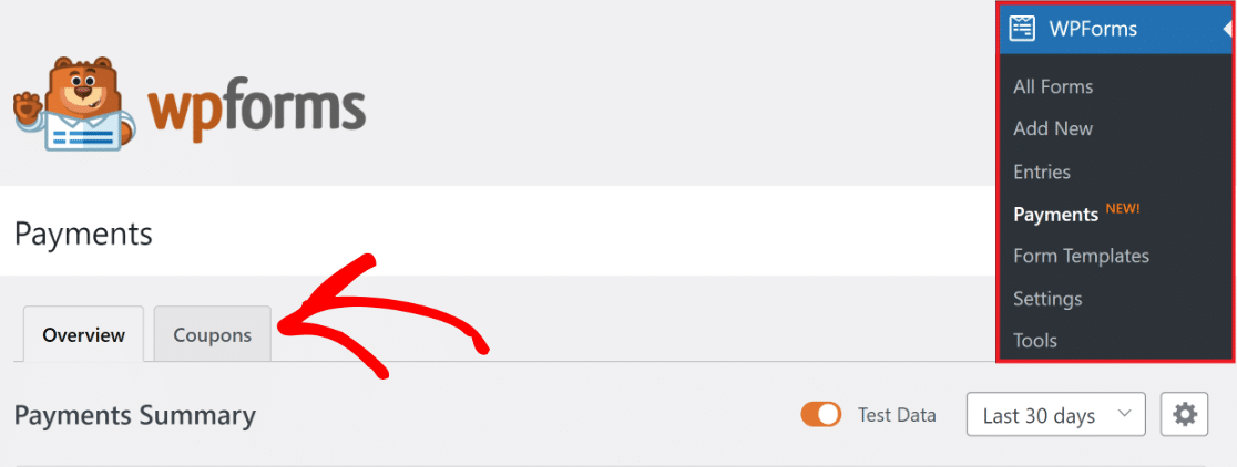 Payments dashboard coupon tab - WPForms