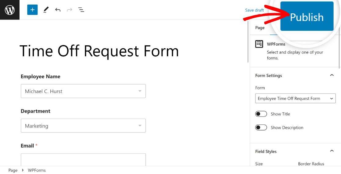 Publish the time off request form