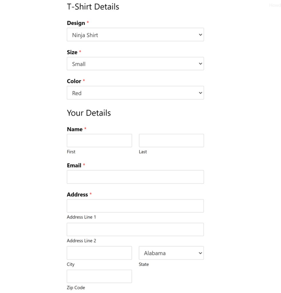 How to Create a T-Shirt Order Form in WordPress (Step by Step)