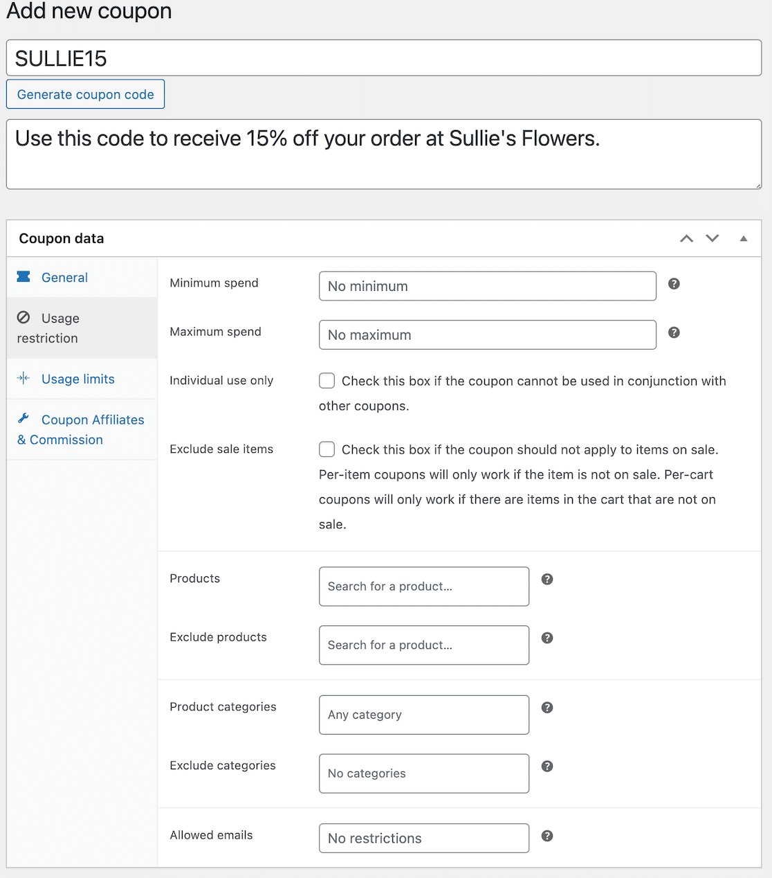 Usage restrictions in Coupon Affiliates