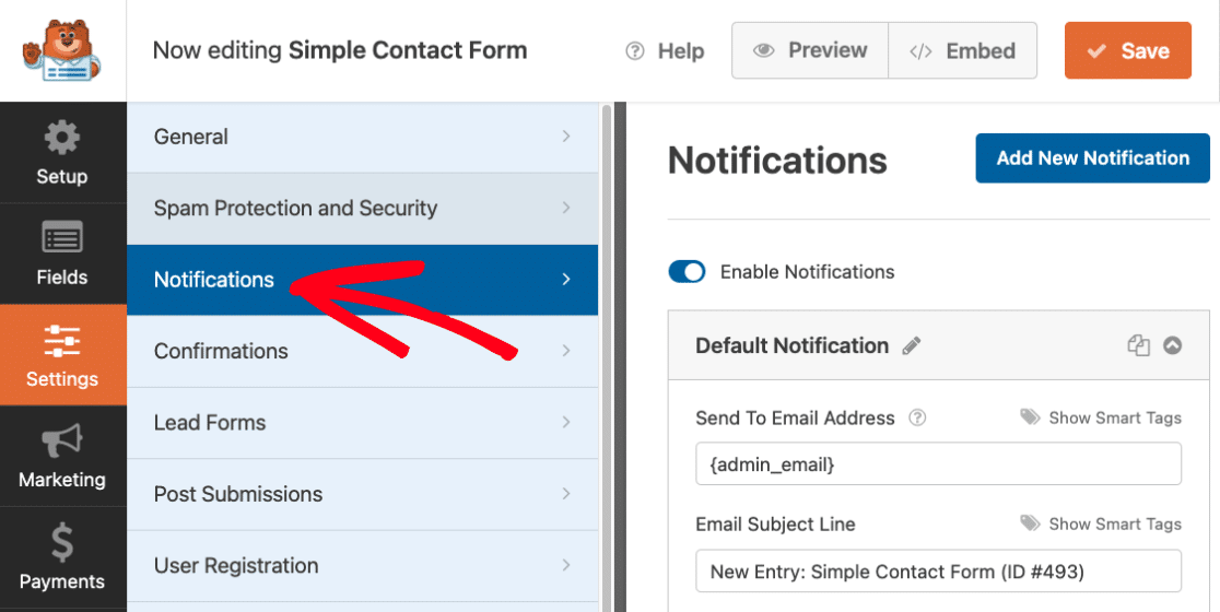 access-form-notification-settings