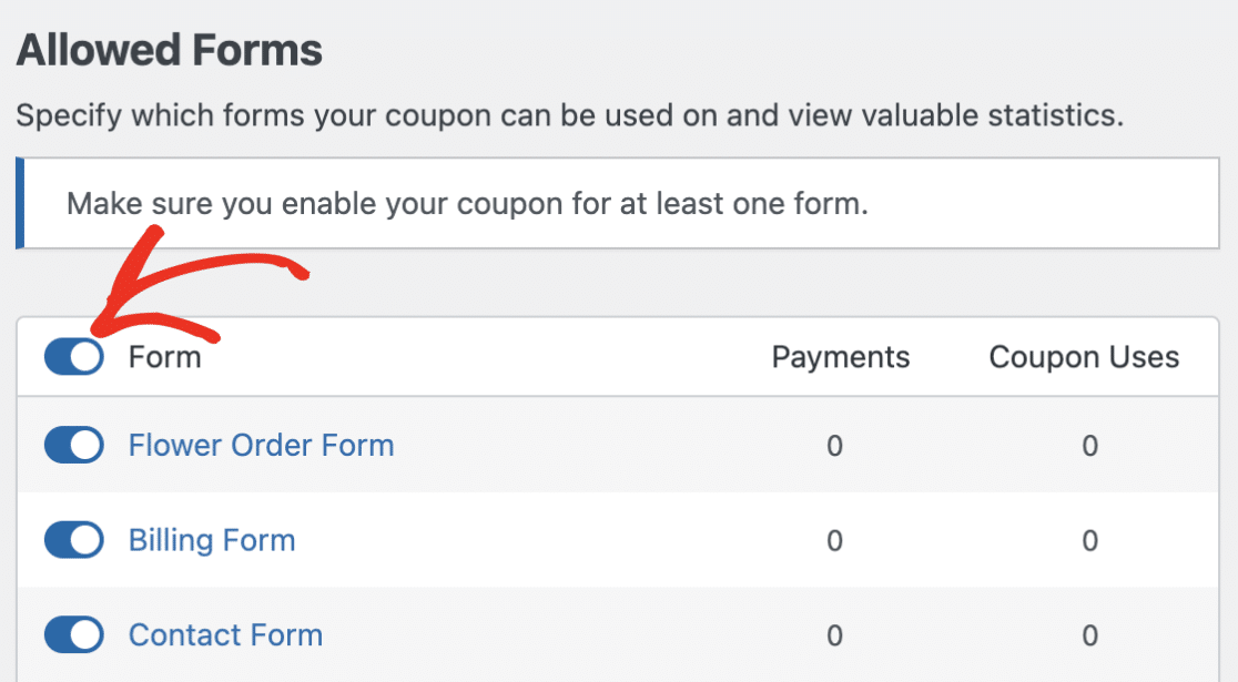 Allow coupon on all forms