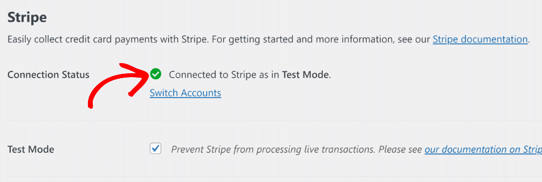 Connection status in Stripe