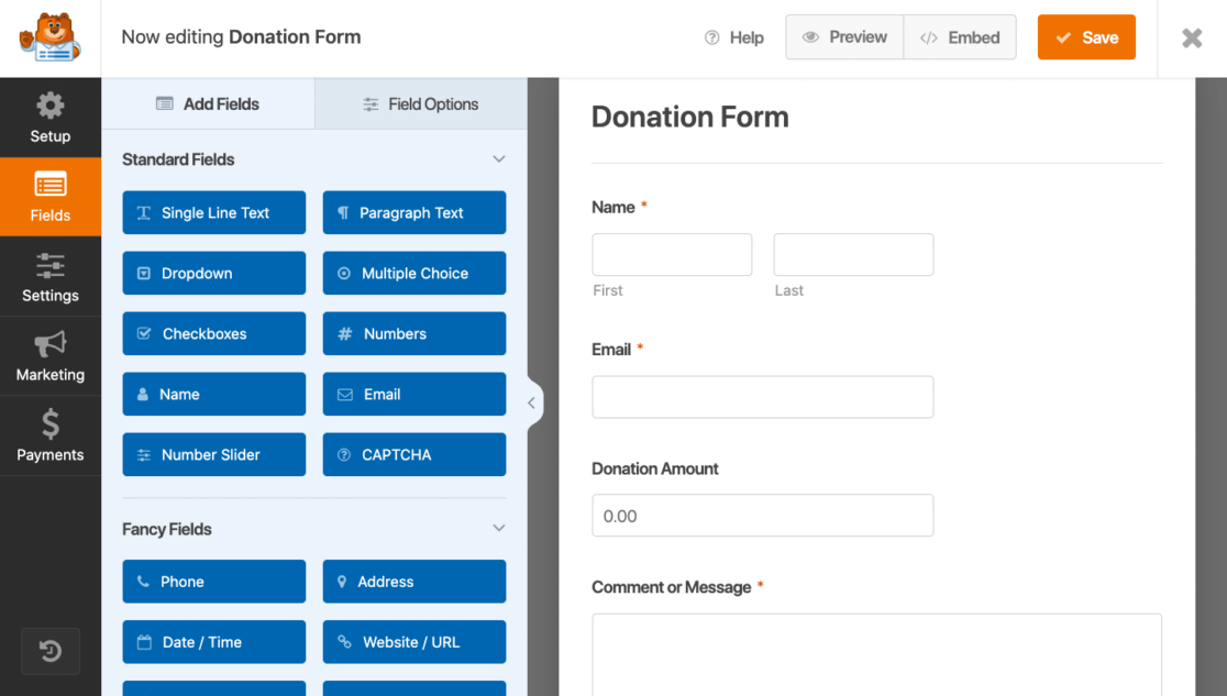 Adding the donation form fields