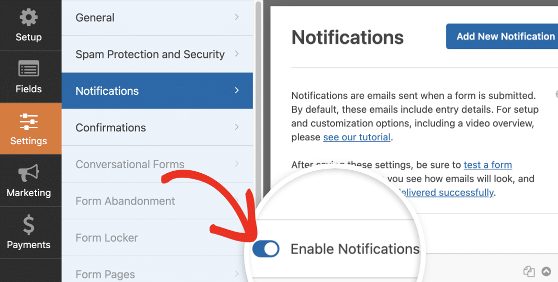 Enable form notifications