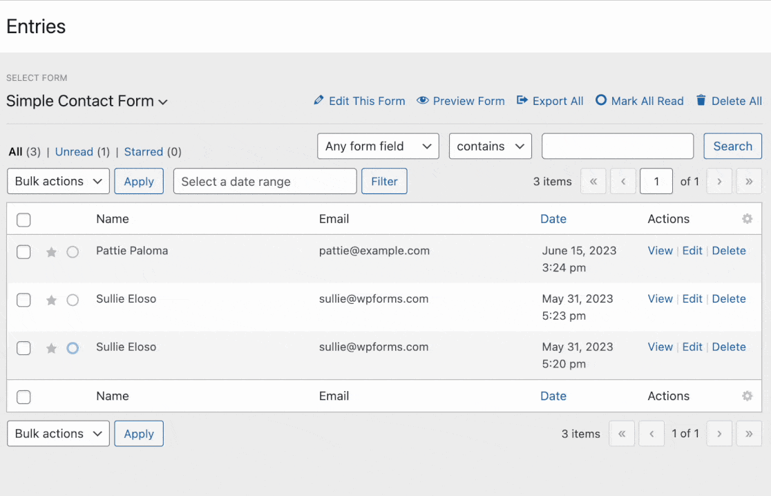 Exporting Form Entries