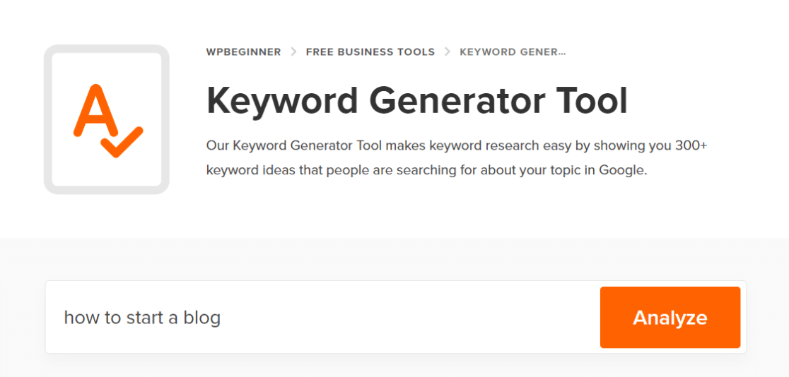 Keyword generator tool by WPBeginner