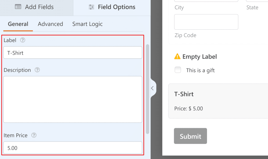 Label and item price