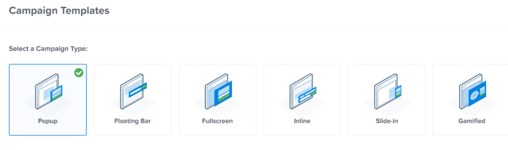 Tipos de campanha do OptinMonster