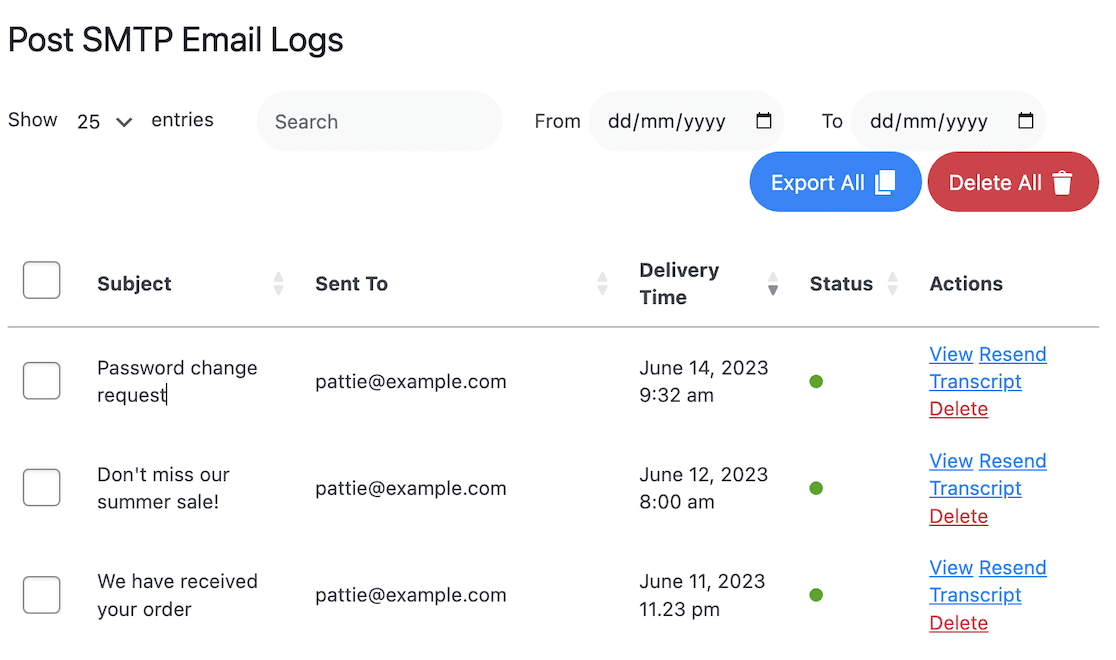 Post SMTP Mailer email log