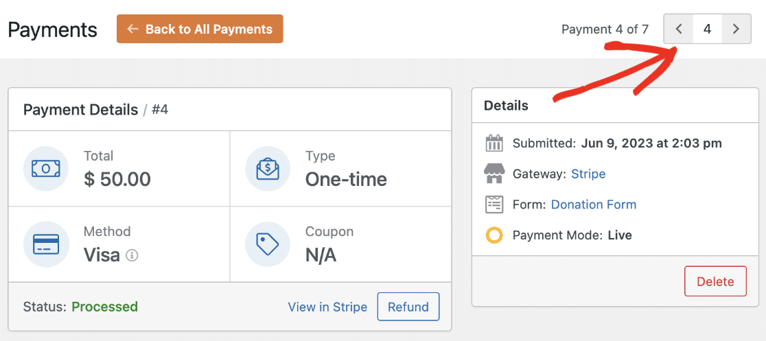 Pagination option in Payments page