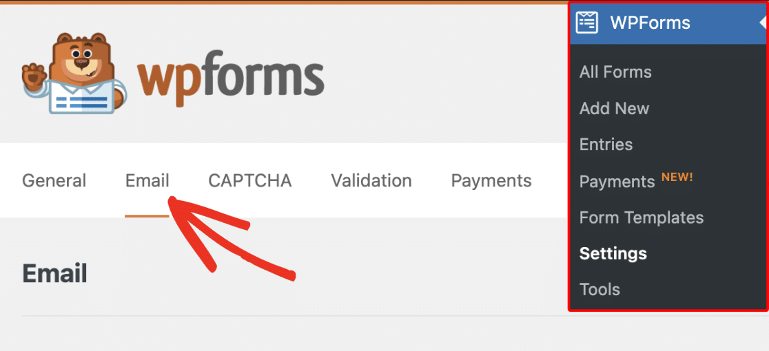 WPForms email settings