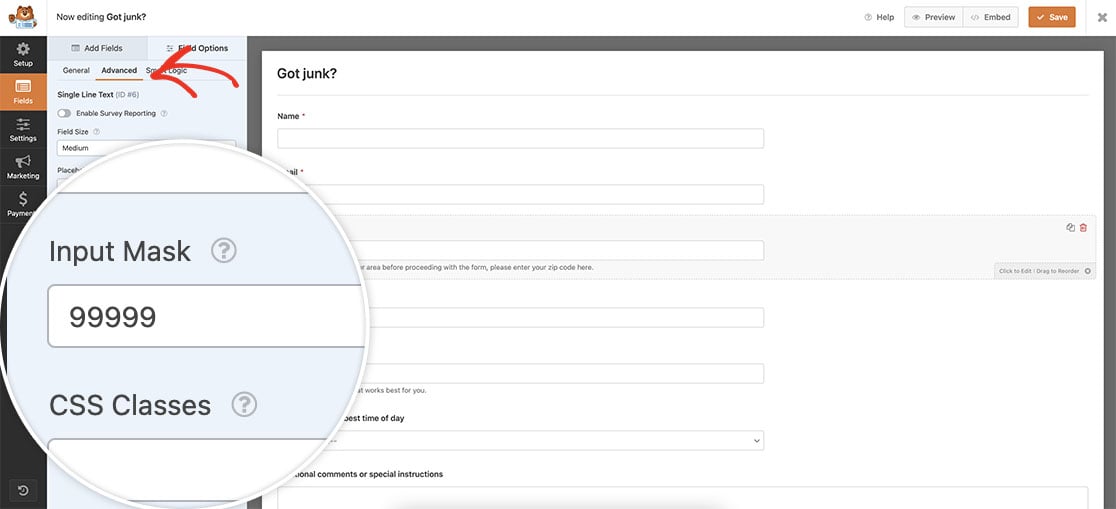 Zip code input mask