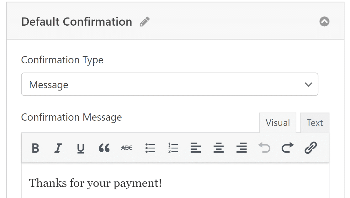 Configure confirmations for stripe payment form