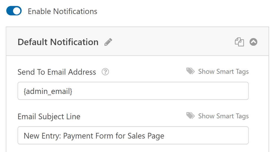 Configure email notifications for stripe payment form