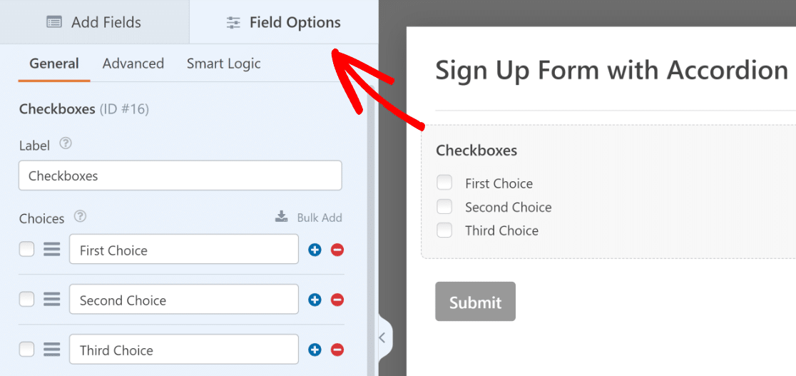 Field Options for Checkboxes