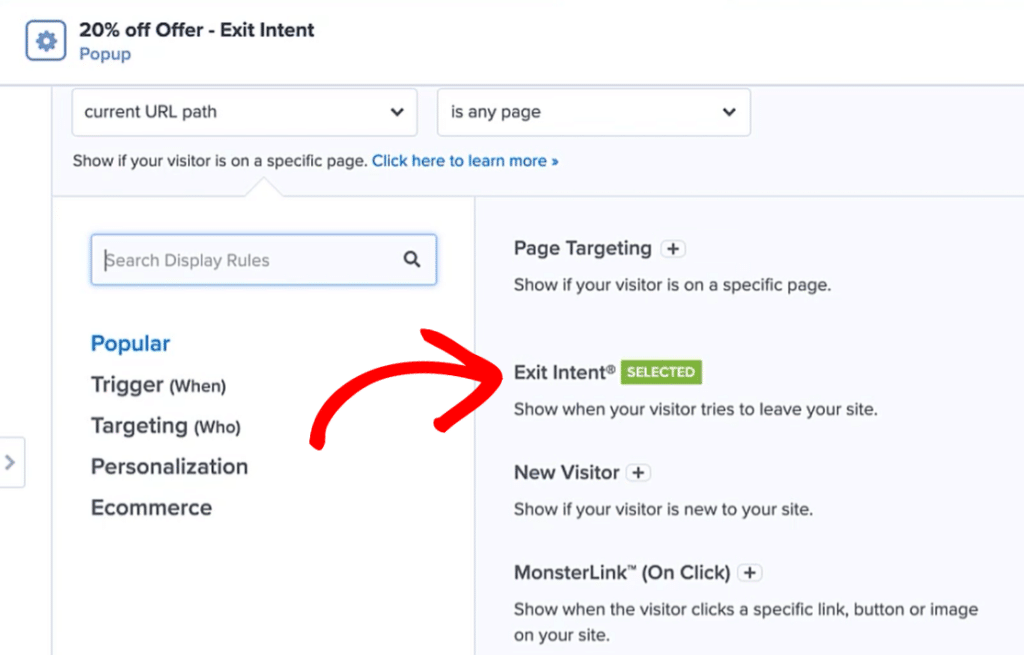 Intento di uscita di OptinMonster