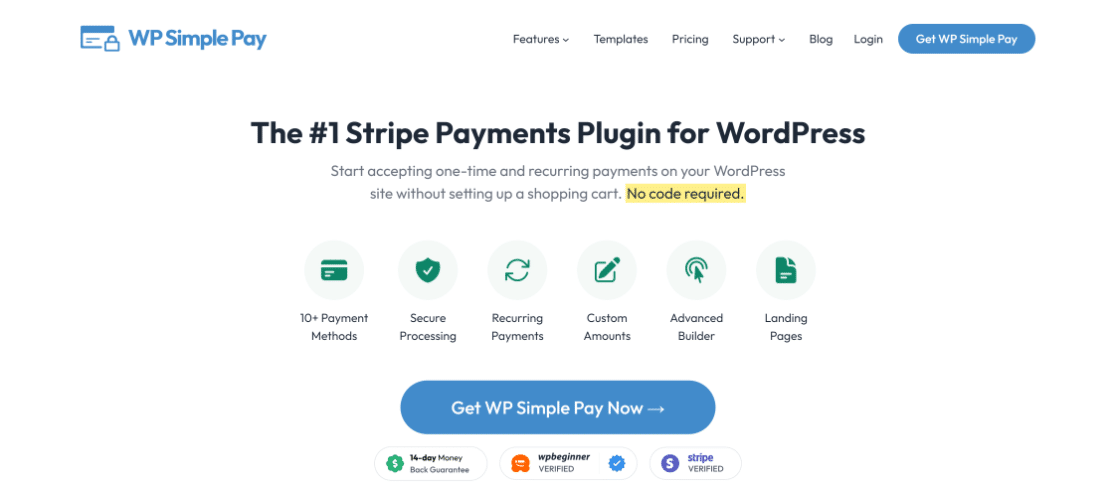 The WP Simple Pay homepage