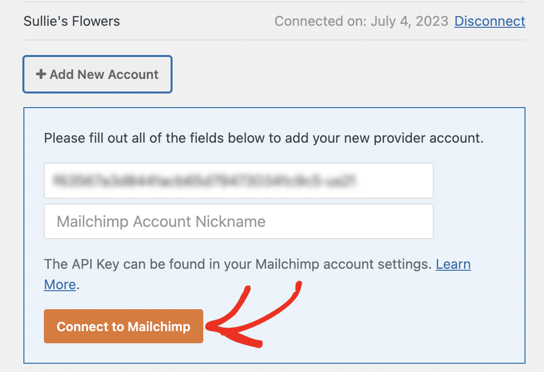 Click the Connect to Mailchimp button