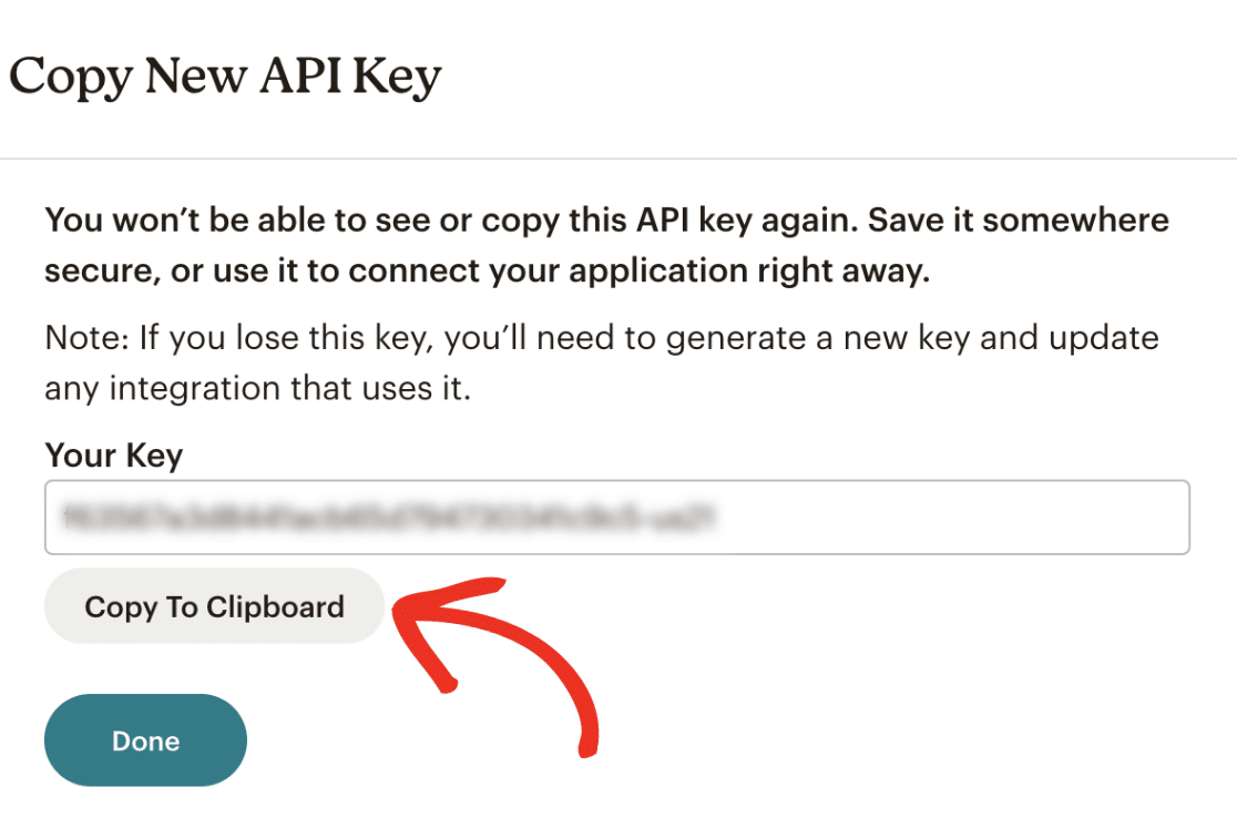 Copy new API key