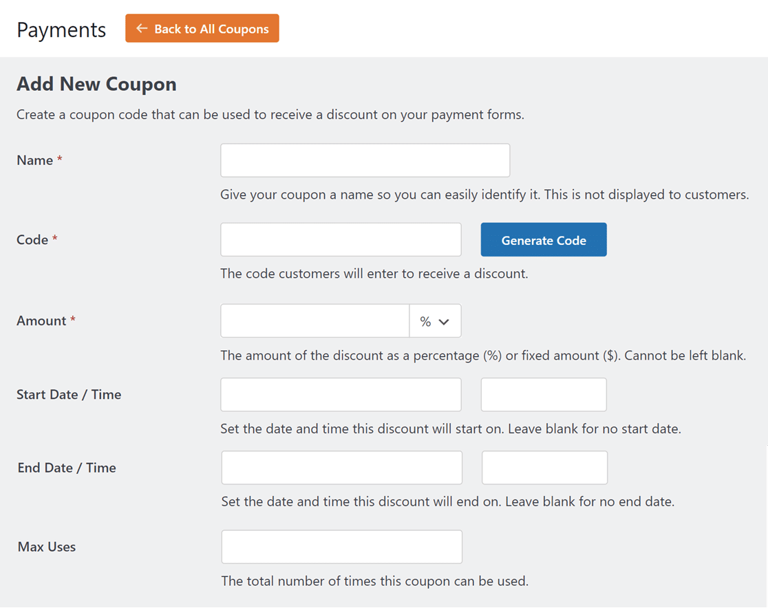 Create your coupon in WPForms with the Coupons addon