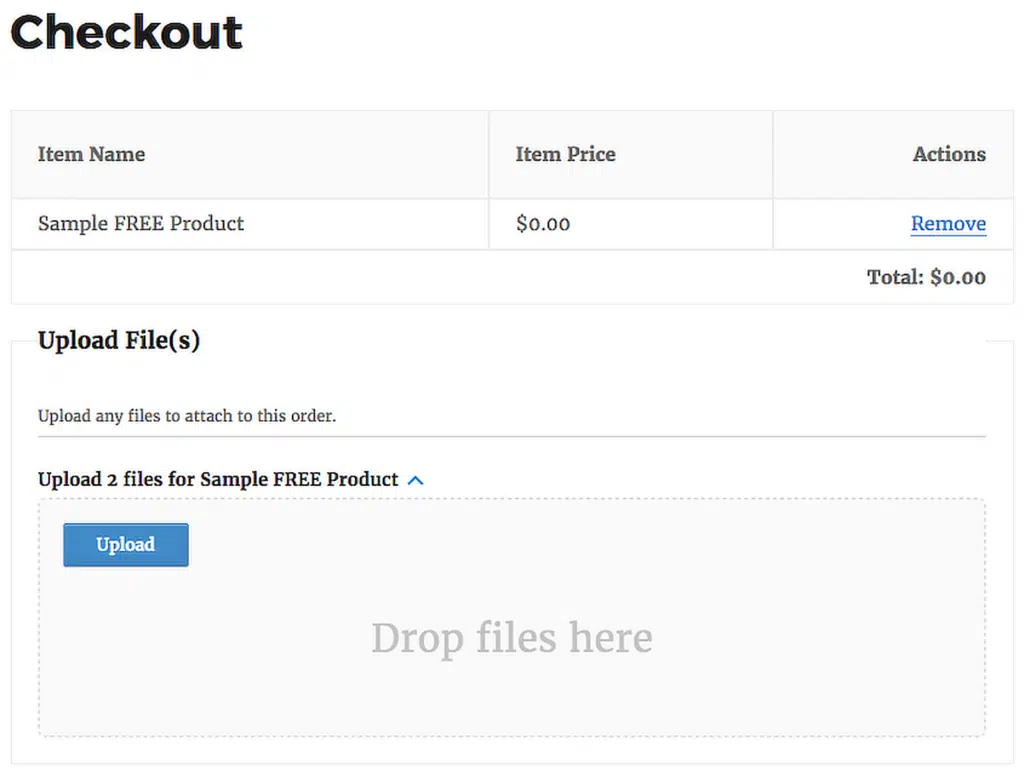 Checkout de upload de arquivos EDD