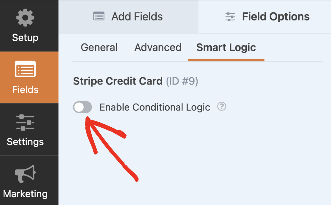 Enable conditional logic for Stripe field