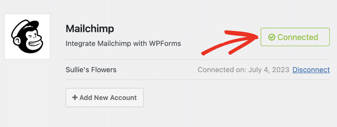 A successful Mailchimp connection in WPForms