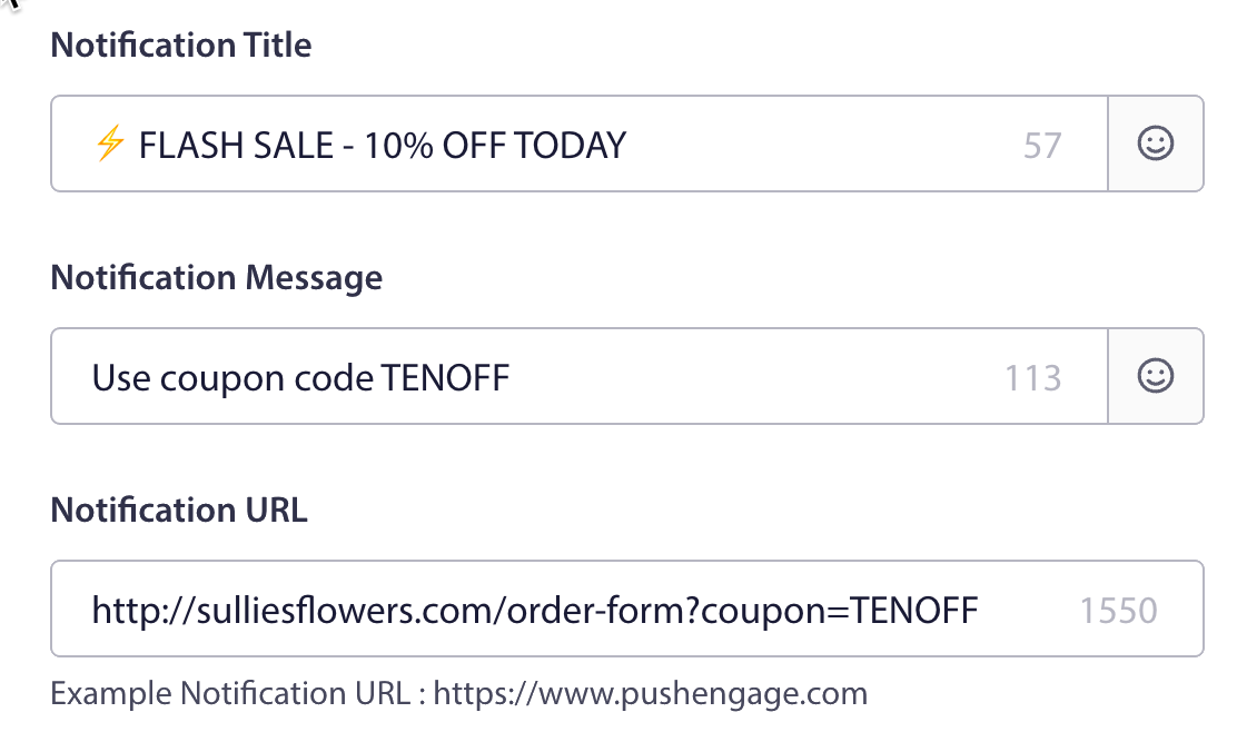 Coupon code push notification in PushEngage