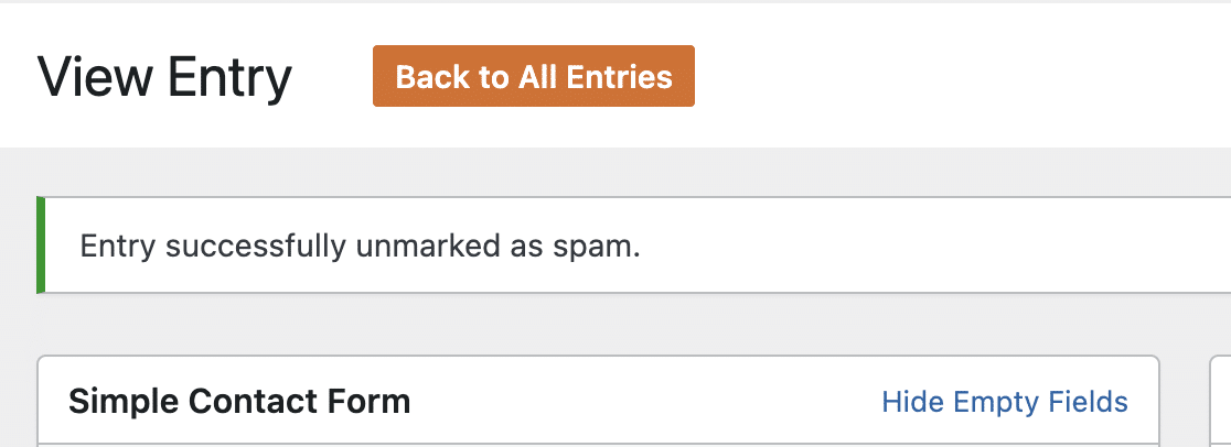 Entry successfully unmarked as spam