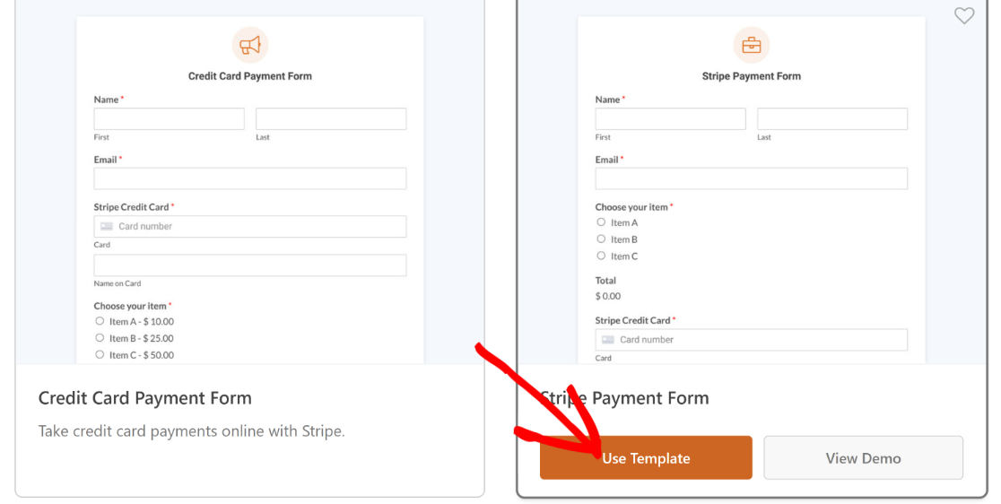 Use payment forms template