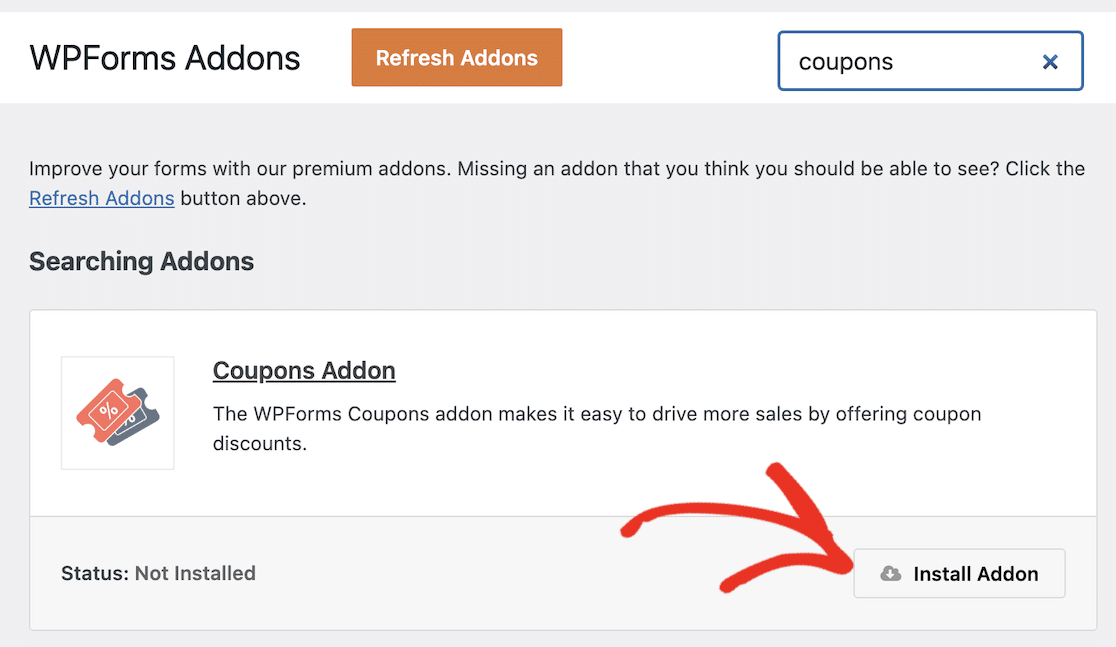 Install WPForms Coupons addon