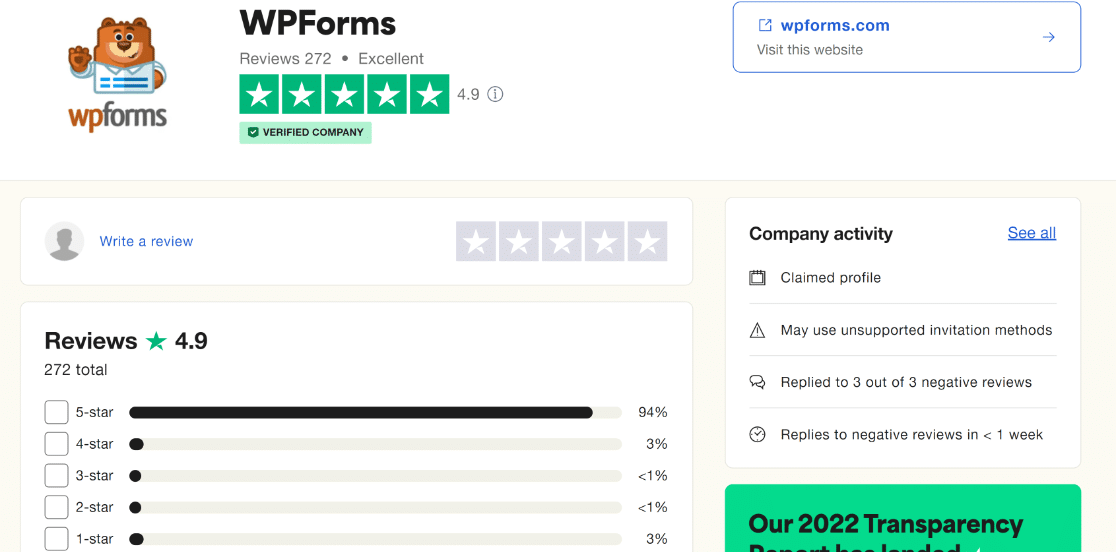 WPForms Trustpilot rating