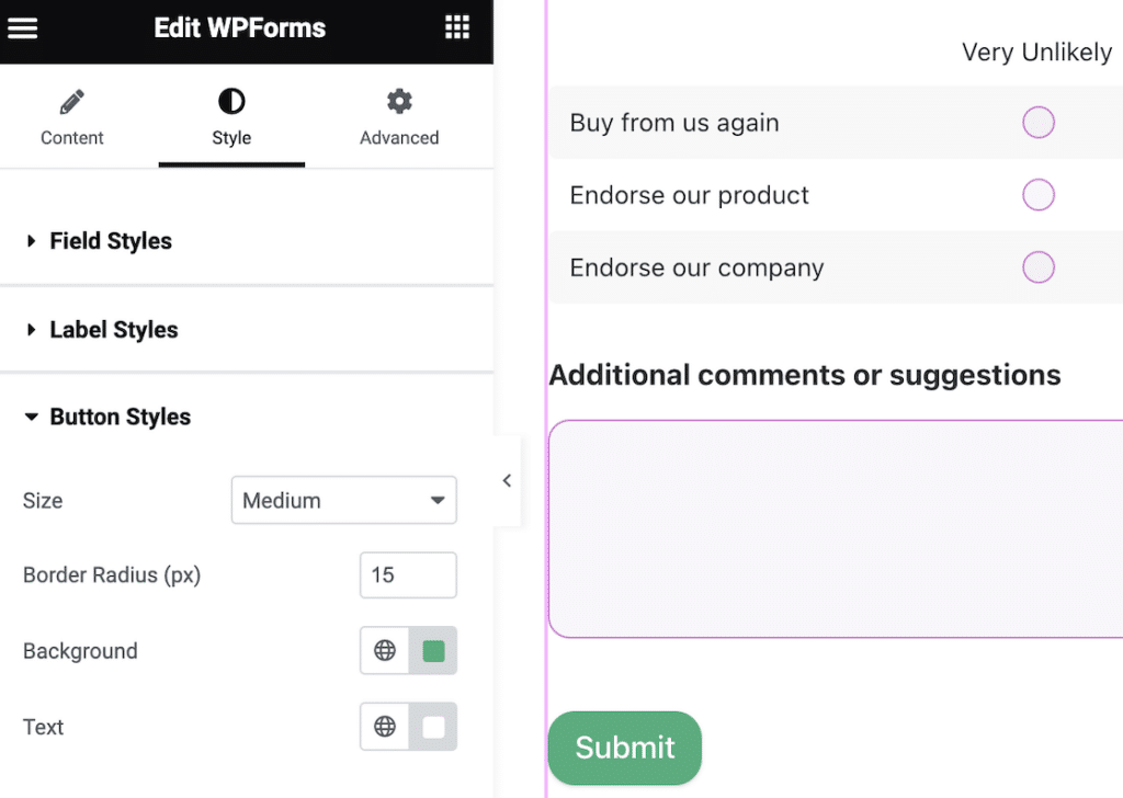 elementor search form settings