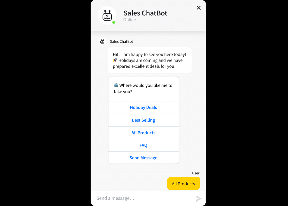 Chatbot sales widget