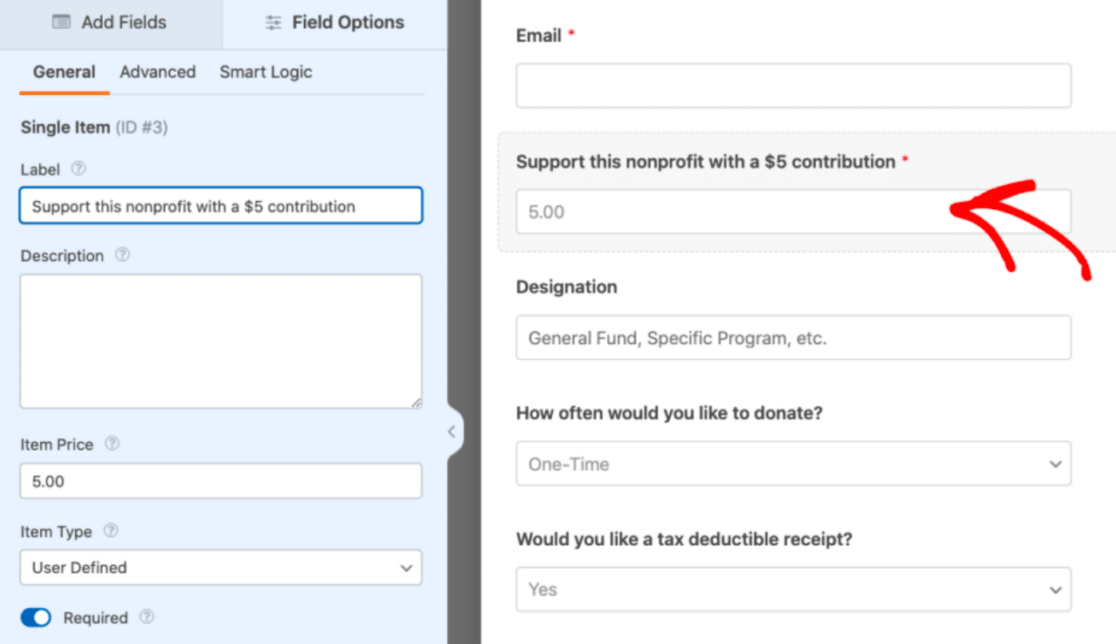 Editing the label of the single item field