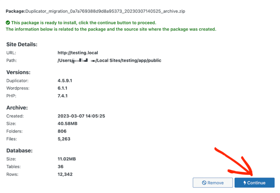 Duplicator Pro imported package